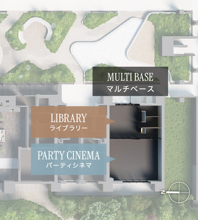 MULTI BASE LIBRARY / PARTY CINEMA敷地配置図完成予想CG
