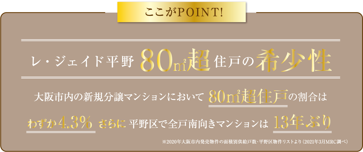 レ・ジェイド平野　80㎡超　住戸の希少性