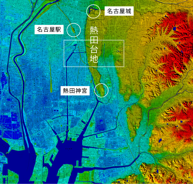 熱田台地の高台の上に立地。
