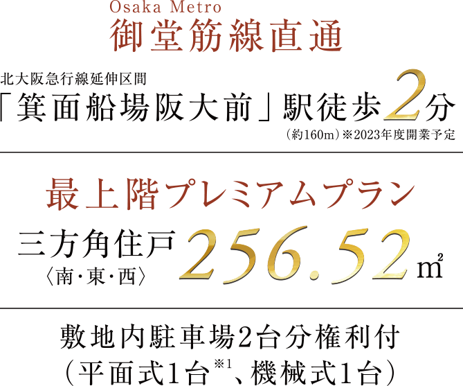 関西初 御堂筋線直通 「箕面船場阪大前」駅 徒歩2分｜平均専有面積140m2超