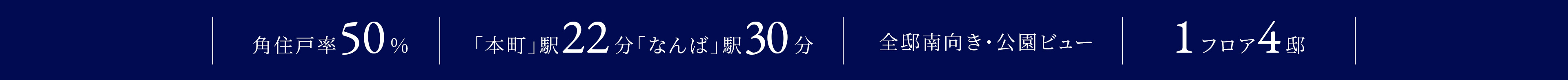 角住戸率50% 「本町」駅22分 「なんば」駅30分 全邸南向き・公園ビュー 1フロア4邸