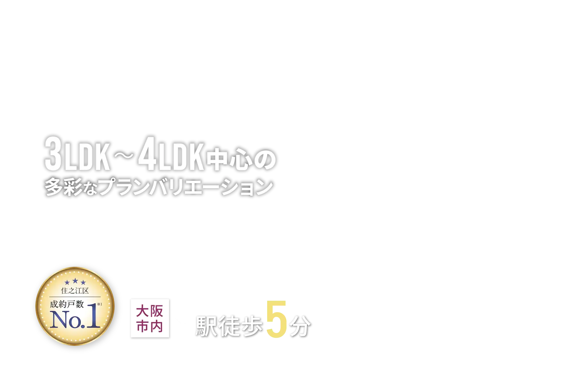 3LDK〜4LDK中心の多彩なプランバリエーション 住之江区成約戸数No.1※1 大阪市内×駅徒歩５分 統合型リゾート（IR）予定地