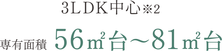 3LDK中心※2「専有面積56㎡台〜81㎡台」