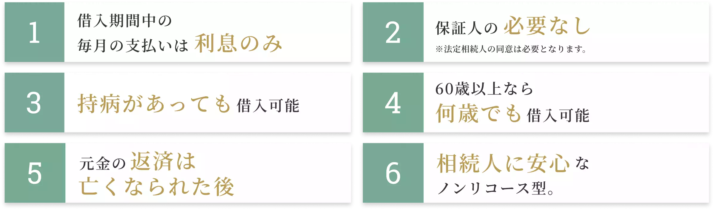 リバースモーゲージ型住宅ローン6つの特徴