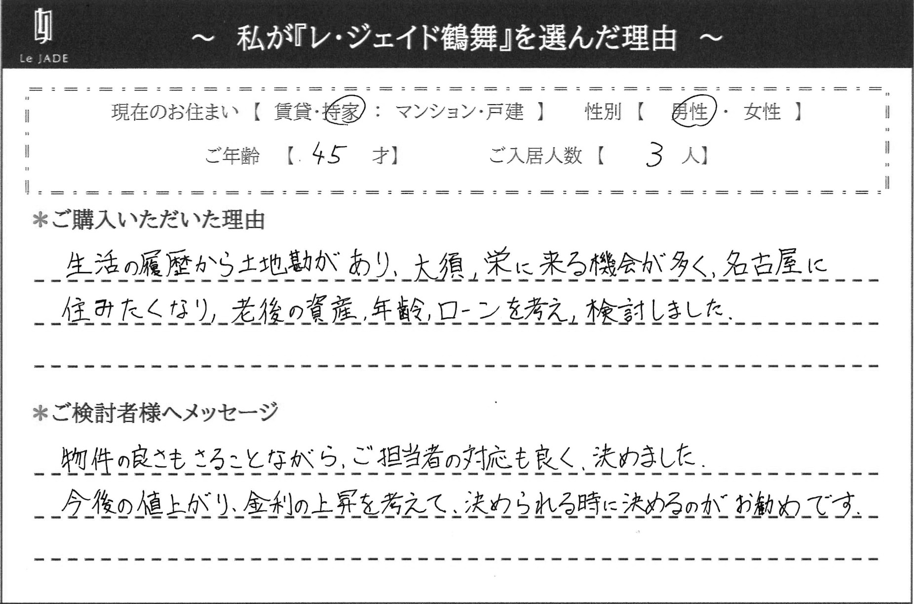 私が'鶴舞'を選んだ理由